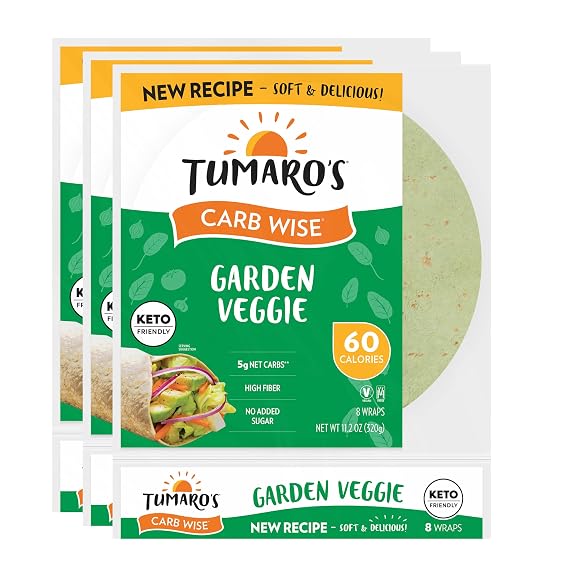 Tumaro's Garden Veggie Carb Wise Wraps - Low Carb - Keto Friendly Sandwich & Burrito Tortillas - Healthy Vegan Alternative - 8 Count (Pack of 3)