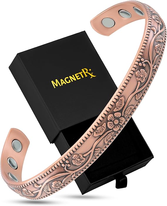 MagnetRX Copper Cuff Magnetic Bracelets for Women (Floral Style)