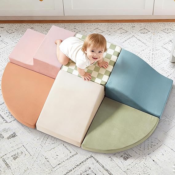 Tiny Land Soft Foam Climbing Blocks for Toddlers, 6-Piece Foam Blocks | Indoor Playground Baby Climbing Toys, Ideal Gift for Kids Activity Crawling and Sliding Foam Play Set (Morandi)