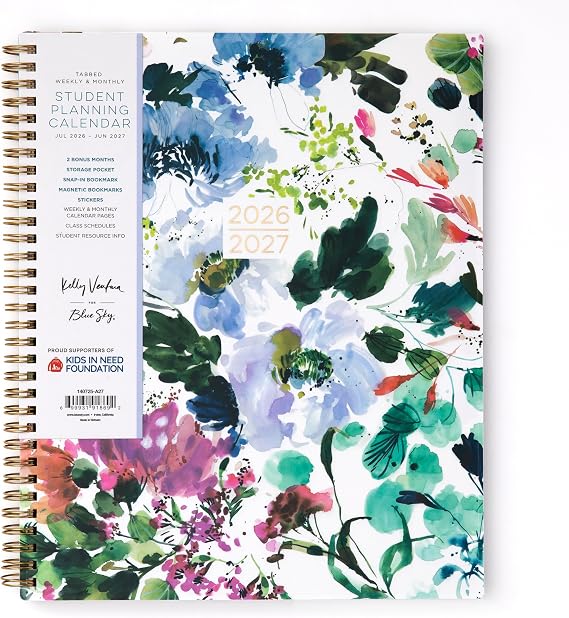 Blue Sky 2026-2027 Weekly & Monthly Academic Planner, 8.5"x11", Blooming