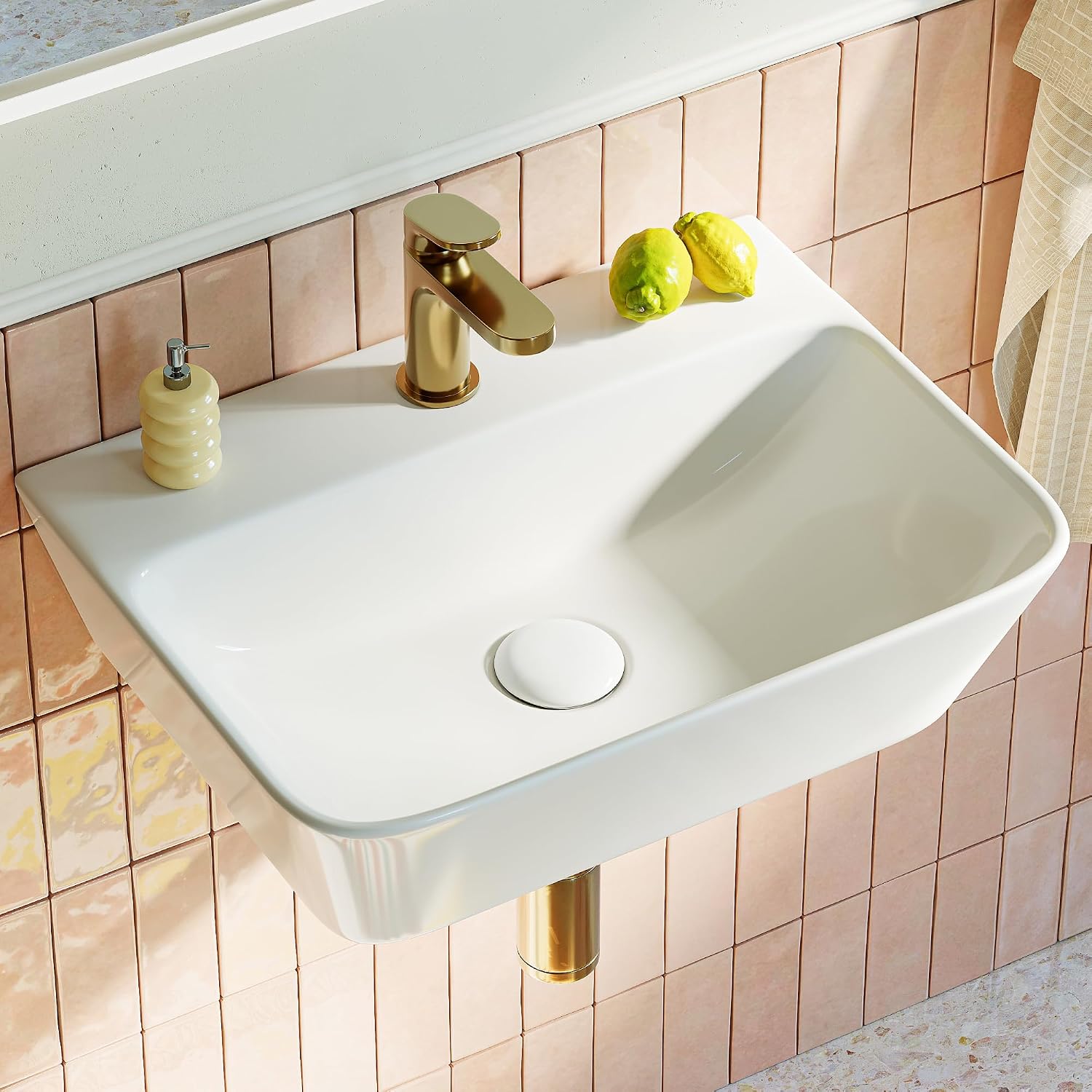 HOROW Square Washbasin 40 cm Modern Bathroom Washbasin White Countertop Sink without Overflow with Tap Hole Small Hand Basin Hanging Washbasin Guest Toilet