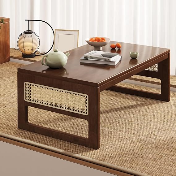 Bamboo Low Floor Desk Coffee Tea Table Cocktail Bedside Tray for Small Spaces Bedroom Office Study Office Balcony(60 * 40 * 30 cm)