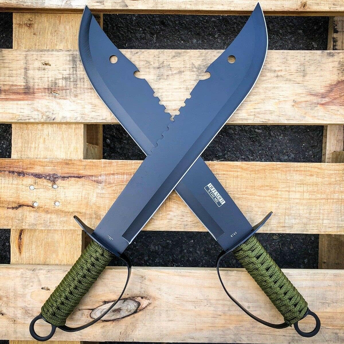 2 Pc 19.5 Jungle Machete Hunting Stainless Steel Fixed Blade Knife Military Survival Sword Set