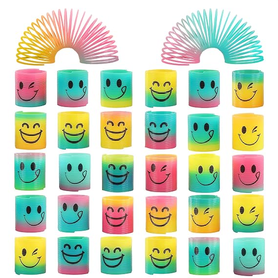 DIMROM 30 Pcs Rainbow Mini Spring Toys or Sensory Stimulation, Finger-Size | Stretchy Spring Toy Set of 30; Small 1.1x1.4 Size, Flexible Plastic Material, for Goodie Bags, Class Prizes, Birthday Party