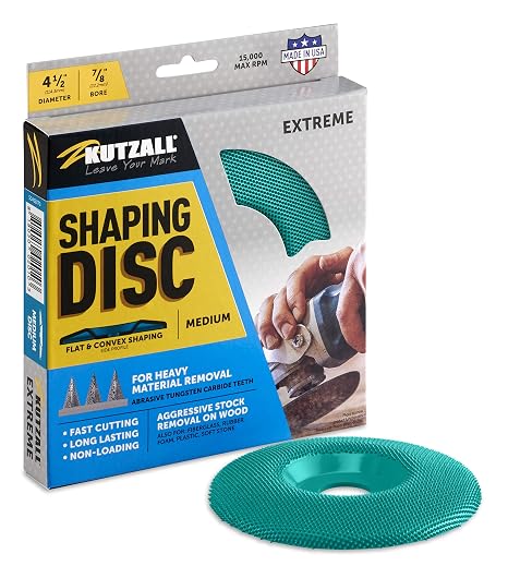 Kutzall Extreme Shaping Disc - Medium, 4-12" (114.3mm) Diameter X 78" (22.2mm) Bore - Coping Woodworking Angle Grinder Attachment for DeWalt, Bosch. Abrasive Tungsten Carbide, SD412X70