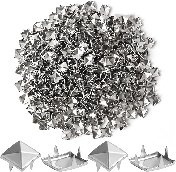 SBYURE 1000 Pcs 10 mm Pyramid Studs Silver Studs,Studs for Clothing Four-jaw Square Spikes for Crafts Leather Jacket Bag | large quantity