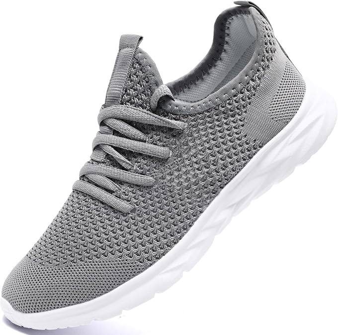 WCIDFY Womens Slip On Running Shoes Lightweight Tennis Walking Shoes Breathable Mesh Gym Workout Shoes Fashion Sneakers Light Gray 10.5 | Comfy, Lace-Up, Easy to put on, Keep Feet Cool, Slip resistant, Daily errands, Workout, Jogging, Casual, Athletic