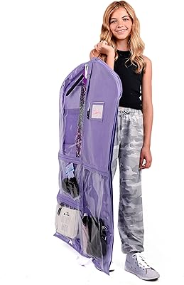 Waterproof Hanging Garment Bag 40 inch Clothes Bag with Gusset, 5 Pockets & Side Zip for Dance Costumes, Sports, Skating, Theatre, Beauty Pageants & More by Kendall Country, Lavender Purple