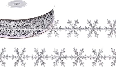 Christmas Ribbon for Crafts, Silvery White Snowflake Holiday Glitter Ribbon for Christmas Tree Decor Gift Wrapping 20 Yards