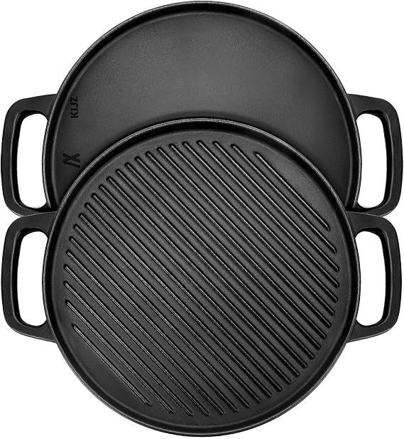 GGC Reversible Cast Iron Griddle for Stove Top, 12" Round Griddle Pan
