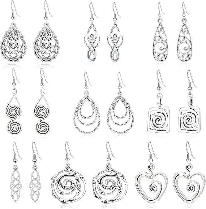 Ritach Silver Dangle Earrings for Women Trendy Bohemia Boho Vintage Statement Earrings for Women Dangling Set for Women