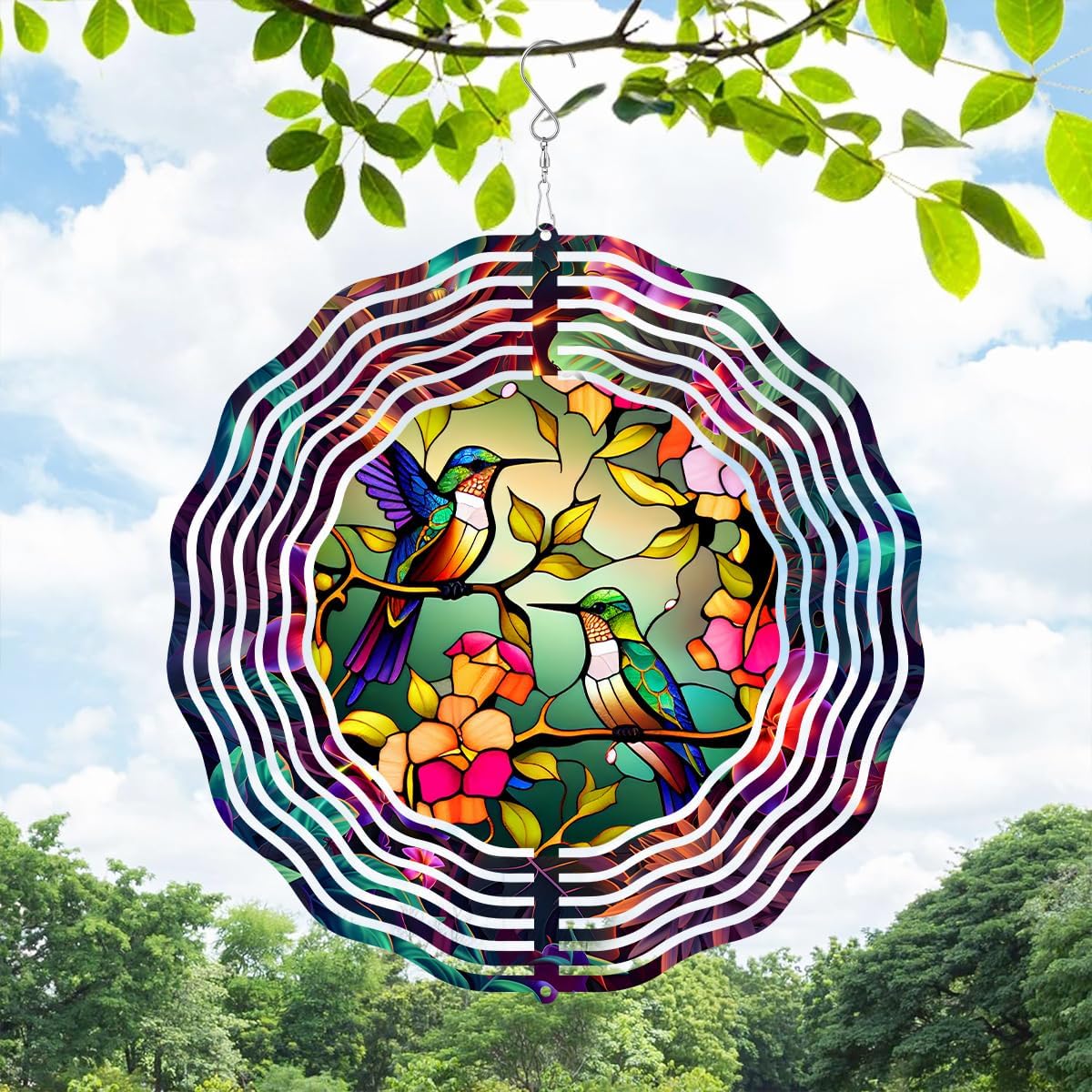 TIANCENTRAL H Hummingbird Wind Spinner,3D Frosted Wind Spinner Hanging for Yard and Garden Balcony Hummingbird Wind Spinner,10" Metal Hanging Hummingbird Wind Sculptures Made of Tough Steel Plate