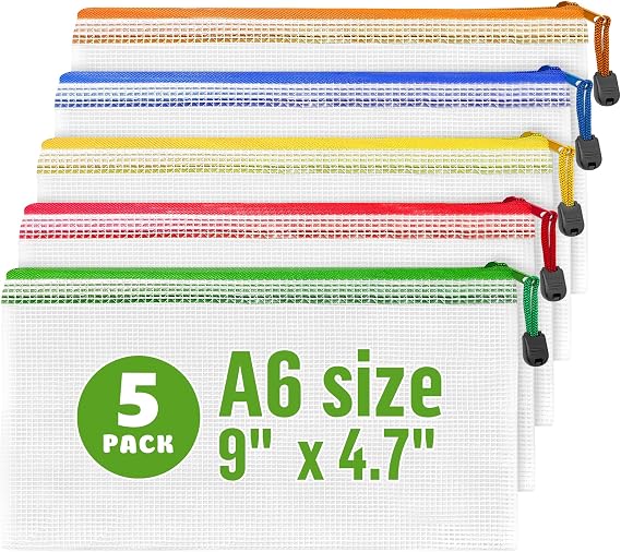 5 Pack Small Pencil Pouch A6-9x4.7 in - Plastic Pencil Pouch for Organizing - Mesh Pouch Set with Zippers Bags for Organizing - Zippered Pencil Pouch