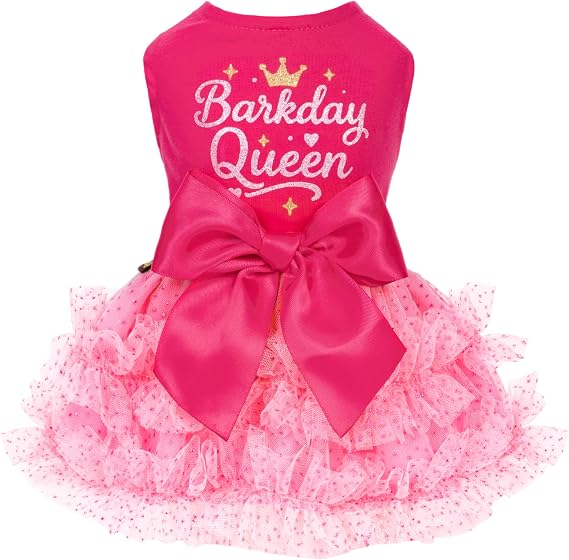 Fitwarm Barkday Queen Dog Tutu Dress, Birthday Clothes for Small Dogs Girl, Pet Outfit, Light Pink, Hot Pink, XXS