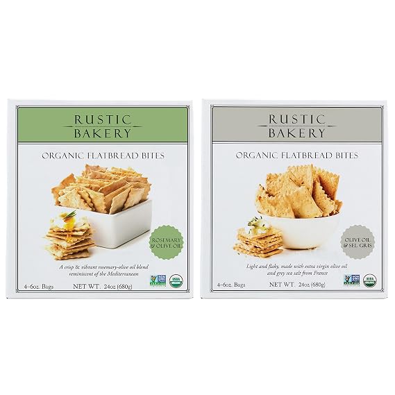 Rustic Bakery Flatbread Bites 2 Pack - Sel Gris + Rosemary - Handmade Sourdough Flatbread Cracker Bites - Sea Salt Charcuterie Crackers - Artisan Crackers for Cheese Platter or Snacking - 2x 6 Oz Bags