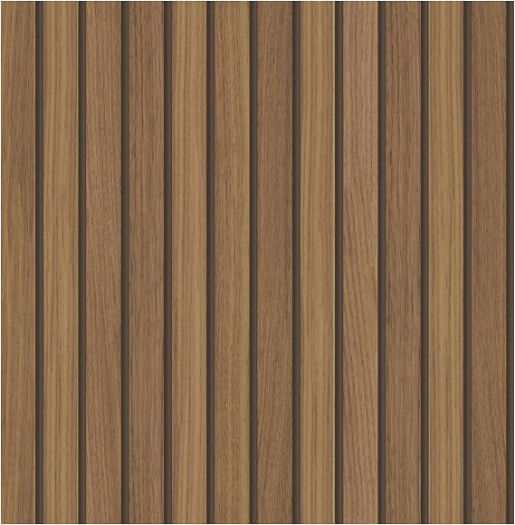 Fresco Natural Wooden Slats Panel Wallpaper Roll - Paste the Paper - Natural Wood Brown Colour - Cheap Trendy Design - Suitable for Any Room - Feature or 4 Walls Design
