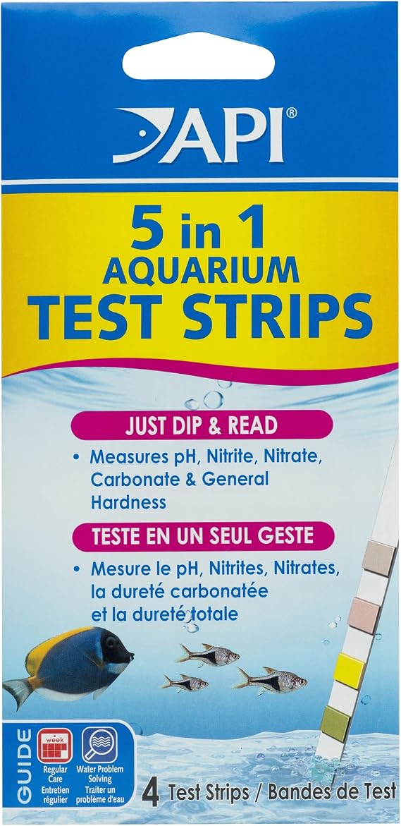 API 5-in-1 Test Strips for Freshwater and Saltwater Aquariums, 4-Count Box