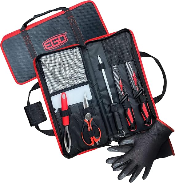 EGO Tidewater Fillet Tool Kit Complete Fish Cleaning & Processing Set with Dual Fillet Knives, Scaler, Cutting Board, Scissors, Sharpener & Gloves Freshwater & Saltwater Fishing