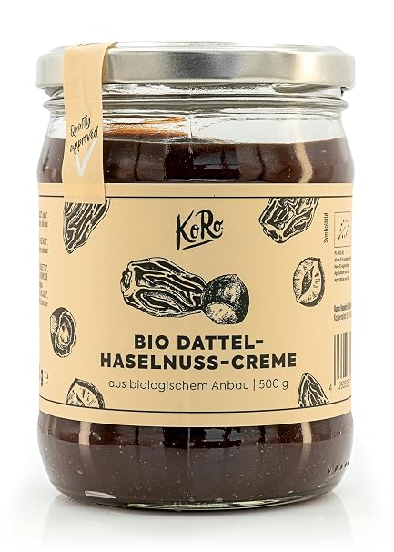 KoRo - Organic Date Hazelnut Cream 500 g - With Bourbon Vanilla - Sweetened with Date Syrup - No Palm Oil - Vegan - Only Four Ingredients