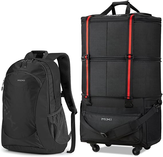 mixi Travel Bag with Wheels Expandable Foldable Luggage Bag and 21 Inch Ultra Lightweight Backpack as a set