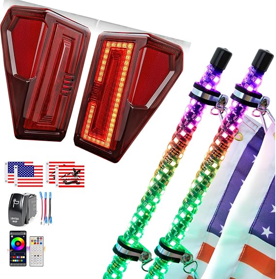 2 Pack UTV Tail Lights+ 2PCS 4FT LED Whip Lights