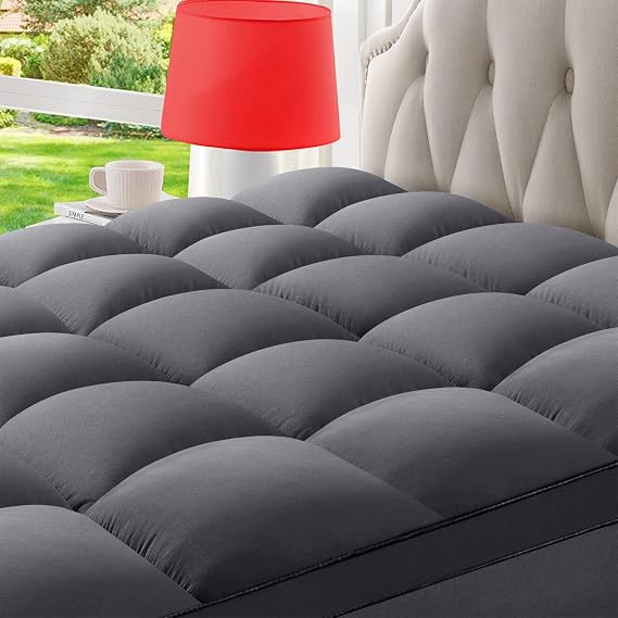 California King Mattress Topper Extra Thick Pillowtop Cooling Mattress Topper Plush Mattress Pad Cover Protector with 8-21 Inch Deep Pocket 3D Snow Down Alternative Fill Grey