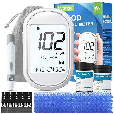 Glucose Monitor Kit All-in-One Blood Sugar Monitor with 100 Test Strips & Lancets, High Accuracy Glucose Monitor, Large Bright Screen, PC/AC/CTL Mode, No Coding, Diabetes Testing Kit for Home