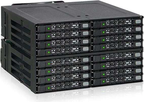 ICY DOCK Full Metal 16 x 2.5 SAS/SATA HDD/SSD Mobile Rack Enclosure for 2 x 5.25 Bay (4 x MiniSAS HD) | ToughArmor MB516SP-B