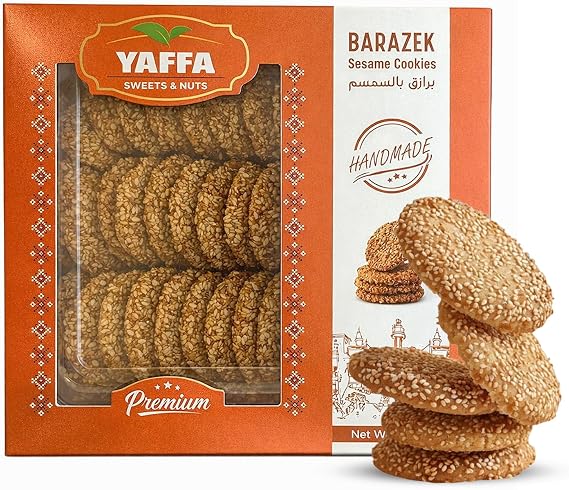 Yaffa Sesame Barazak Cookies | Middle Eastern Buttery Sesame Seed Cookies | Traditional Arabic Sweets Gift Box | Healthy Snacks with Wheat Flour & Vegetable Ghee 250g
