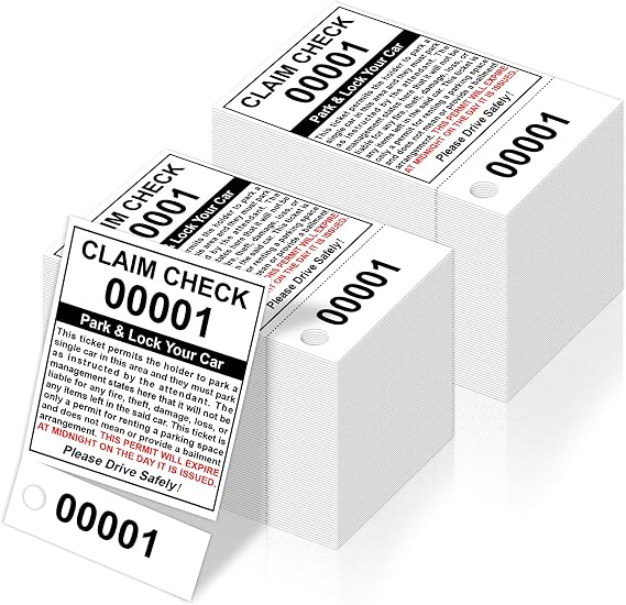 2 Part Valet Parking Tickets 500 Count (000-999) Number Valet Tags Place Valet Tickets Claim Check Key Stub Ticket 2.75 X 4.25 Inch for Car Temporary Lot Business 230gsm Coated Paper (1000)