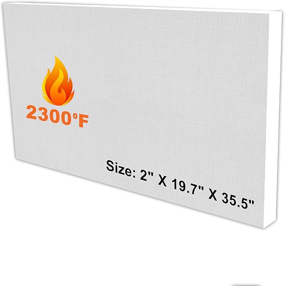 Ceramic Fiber Board Insulation, 2" Thick x 19.7" x 35.5" | High Temp Insulation Board for Stove, Fireplace, Forge, Kiln, Furnace, Boiler, Pizza Oven