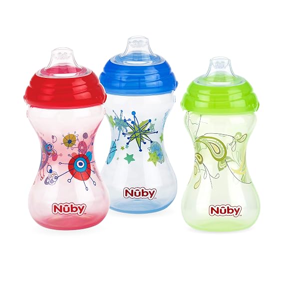 Nuby 3 Pack No Spill Pinpoint Soft Spout Clik-It - 10 Oz | Boy