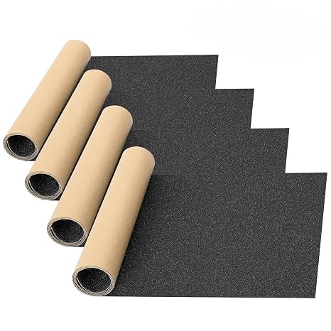 4 Pcs Grip Tape, 33" x 9", No Air Bubbles, Black Griptape for Skateboard & Scooter