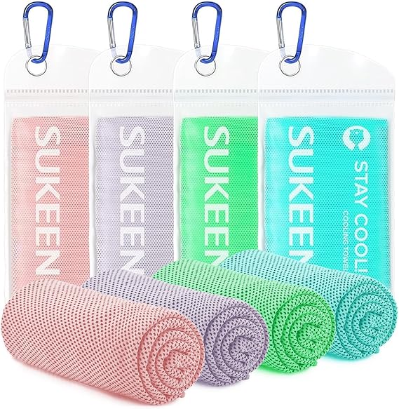 Sukeen 4 Pack Cooling Towel (40''x12'') Sweat，Quick-Drying Neck Cooling Wraps，Soft & Breathable Chilly Sports Towel Yoga，Sport，Running，Cooking，Macaron Pink/Macaron Blue/Lavender/Mint Green，4pcs