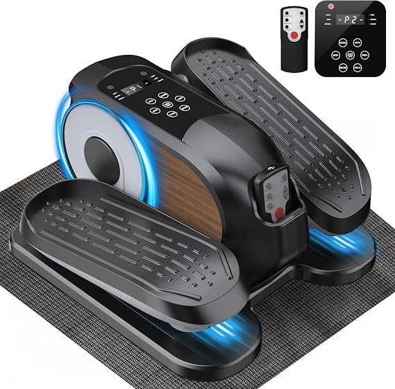 Low Impact Mini Under Desk Elliptical Quiet Electric Leg Exerciser | Compact portable under desk elliptical with non-slip mat, quiet motor for home office. Leg trainer gift for seniors mom dad