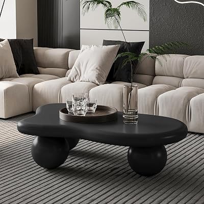 Cloud Coffee Table Irregular Coffee Tables for Living Room, Modern Cute Coffee Table Unique Coffee Tables with 3 Ball Legs for Living Room, Home Office, Farmhouse,Black Cloud,47.2 in