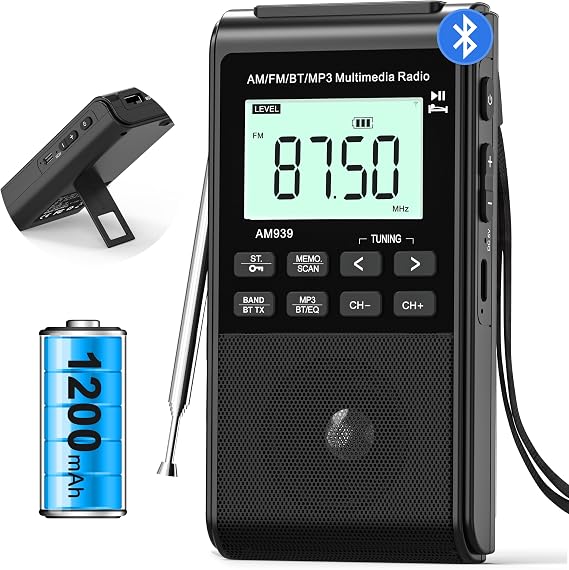 Bluetooth Radio with AM FM Earphone Output & Bluetooth Speaker Mode