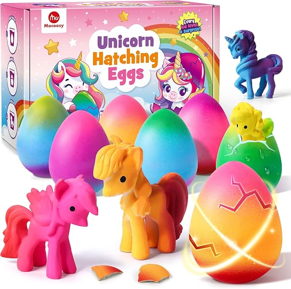 Mocoosy Rainbow Unicorn Hatching Eggs for Kids 6 Pack Growing Unicorn Surprise Egg Toys that Hatch in Water, Party Favors for Girls Age 4-6, Magic Unicorns Gifts for Toddlers 3 4 5 6 7 Years Old