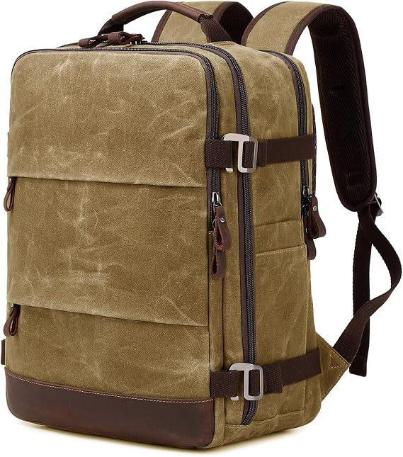 BOVIP Travel Backpack for Men Carry On Backpack Flight Approved Personal Item Backpack, 17 inch Laptop Backpack Casual Daypack Weekender Business Hiking Backpack, Brown