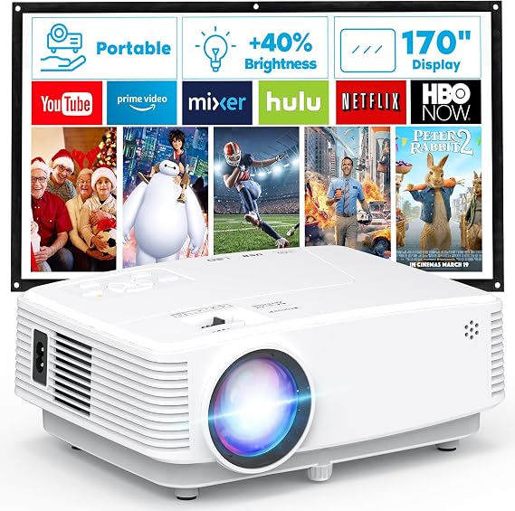 Mini Portable Projector 1080P Full HD Supported, Movie Projector Compatible with Smartphone & Tablet TV Stick Laptop HDMI USB (manual focus)