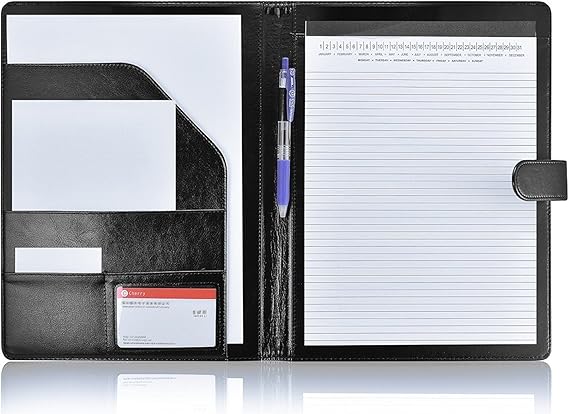 Mymazn Padfolio, Portfolio Folder, Legal Pad Holder, Resume Folder | Faux Leather Binder with Document Organizer, Business Card Holder, Letter-Size Notepad for Interview, Men & Women