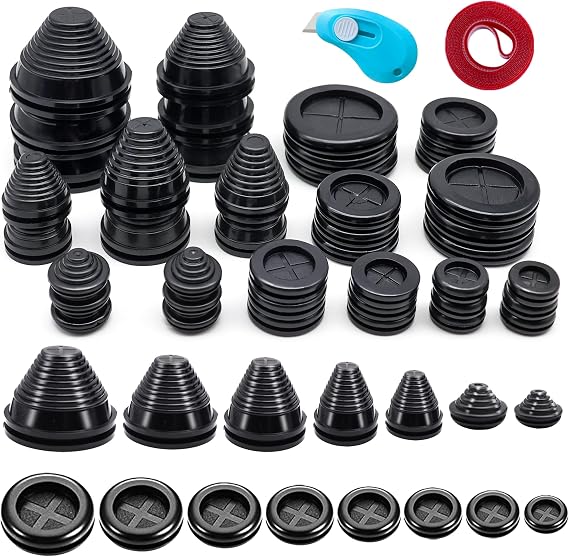 Vrupin 32 Piece Closed Rubber Grommet Firewall Solid Closed Hole Plug Kit, Tower and Round Double Sided Rubber Hole Plugs for Wire Electrical Plumbing Systems.