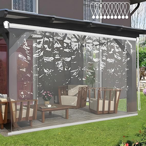 Outdoor Clear Roller Blinds Waterproof & Windproof PVC Roll Up Shades, Cordless Plastic Partition Curtains, Heavy Duty Transparent Roll Up Blind for Home Patio Pergola