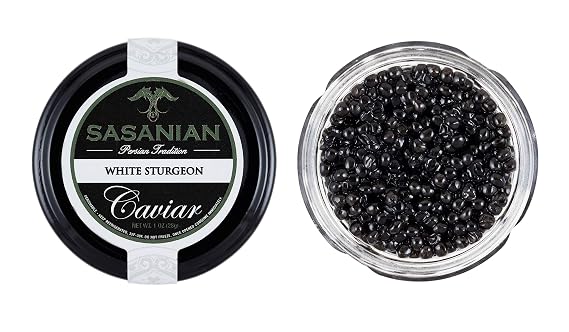 OVERNIGHT! Fresh White Sturgeon Osetra Caviar - 8 oz Tin + BLINI + SPOON