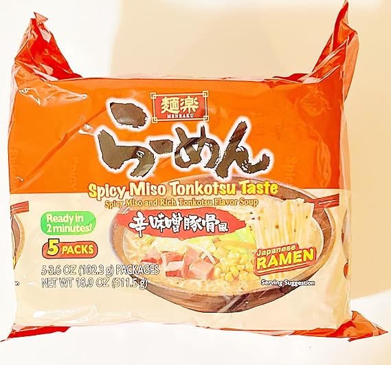 Japanese Ramen, Spicy Miso Tonkotsu Taste,18 oz(5X3.6Oz), Ready in 2 Minutes