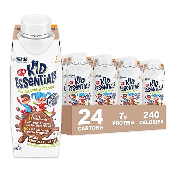 BOOST Kid Essentials 1.0kcal Balanced Nutritional Drink for Kids, Chocolate Craze, 8 fl oz (Pack of 24)