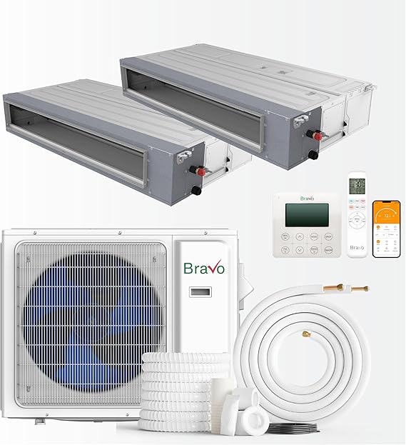 BRAVO 18,000 BTU 2-Zone Concealed Ducted Mini Split AC Heat Pump, 22 SEER2