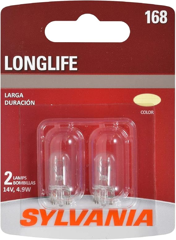 SYLVANIA - 168 Long Life Miniature - Bulb, Ideal for Interior Lighting - Map, Dome, Trunk, Cargo and License Plate (Contains 2 Bulbs)