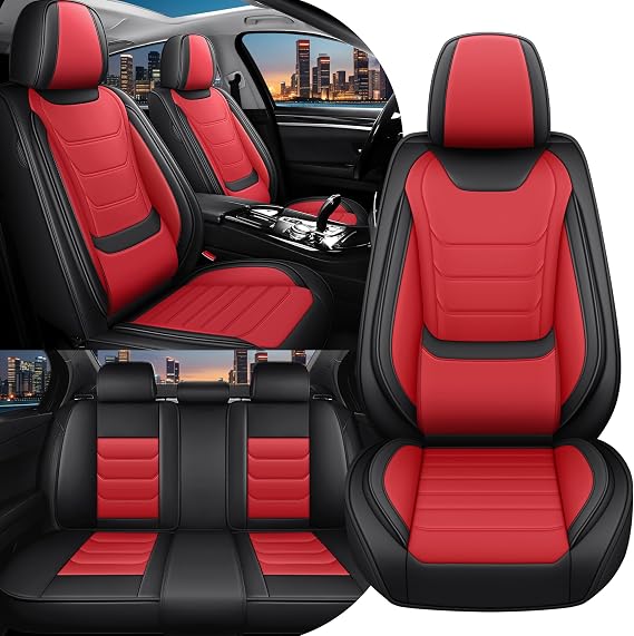 For Ford Transit Custom 2003-2026 Seat Covers Full Coverage Tailored Seat Covers Waterproof & Stain-Resistant Premium Leather (Black & Red)