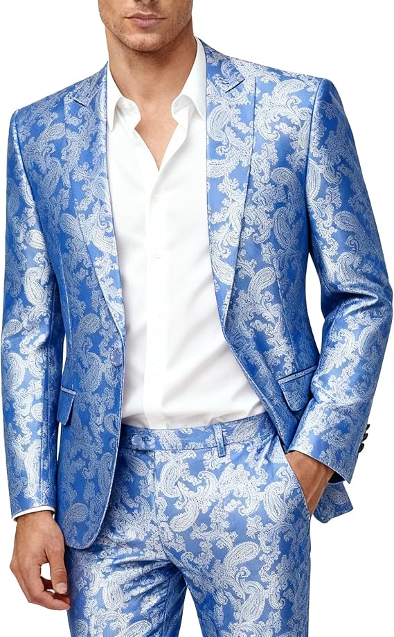 Cloudstyle Mens 2 Piece Paisley Dress Suit One Button Party Wedding Blazer Pants Sets
